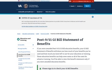 Post-9/11 GI Bill Statement Of Benefits | Veterans Affairs