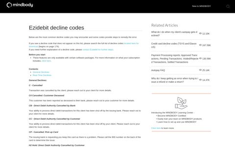 Ezidebit decline codes - MINDBODY Support