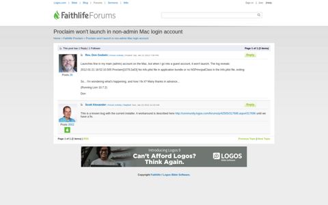 Proclaim won't launch in non-admin Mac login account - Faithlife