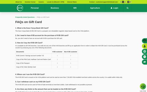 FAQs on Gift Card | Karur Vysya Bank