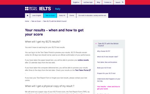 Your results – when and how to get your score | British Council