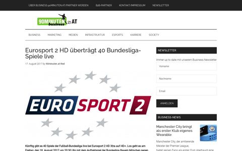 Eurosport 2 HD überträgt 40 Bundesliga-Spiele live