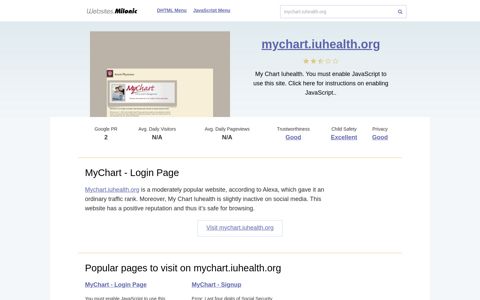 Mychart.iuhealth.org website. MyChart - Login Page.