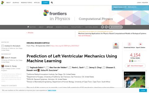Prediction of Left Ventricular Mechanics Using ... - Frontiers