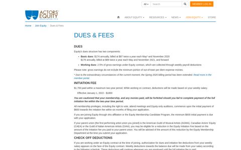 Dues & Fees · Actors' Equity Association