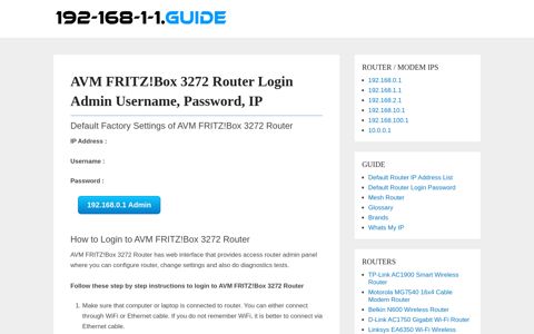 AVM FRITZ!Box 3272 Router Login, Password, IP Address ...