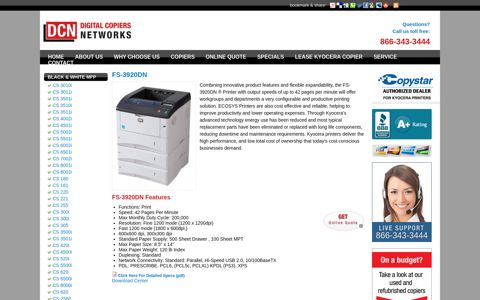 FS-3920DN - Product Details: 42 PPM Kyocera Desktop B&W ...