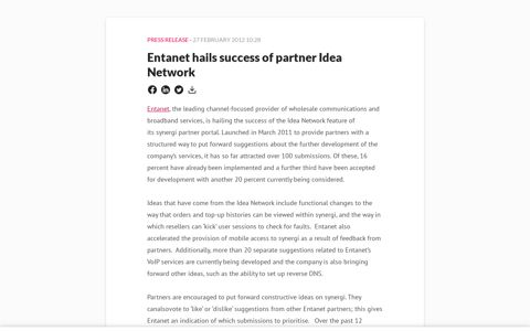 Entanet hails success of partner Idea Network - Mynewsdesk