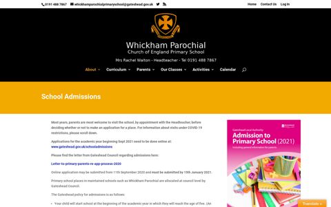 SCHOOL ADMISSIONS | Whickham Parochial Church of ...