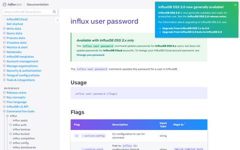 influx user password | InfluxDB Cloud Documentation
