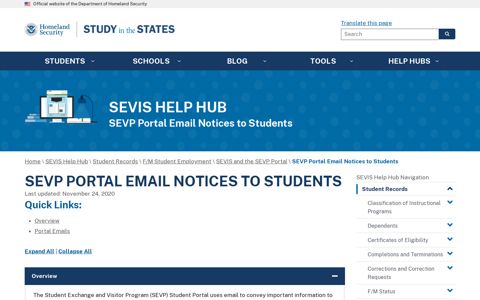 SEVP Portal Email Notices to Students | Study in the States