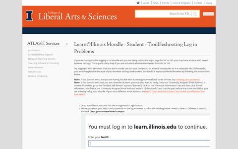 Student - Troubleshooting Log in ... - Learn@Illinois Moodle