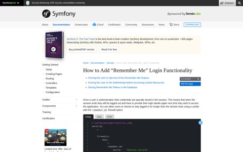 How to Add “Remember Me” Login Functionality (Symfony Docs)