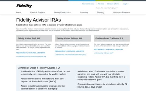 Fidelity Advisor IRAs | Fidelity Institutional