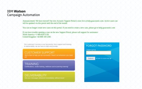 IBM Watson Campaign Automation | Support Portal | Forgot ...