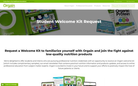 Student Welcome Kit Request - Orgain