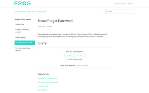 Reset/Forgot Password – Frog Help Center