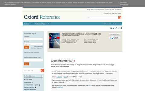 Grashof number - Oxford Reference