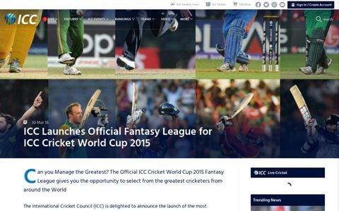 ICC Launches Official Fantasy League for ICC Cricket World ...