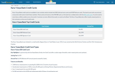 Karur Vysya Bank Credit Card - Check Eligibility, Benefits ...