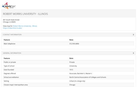 Robert Morris University - Illinois School Information - Il-work-net