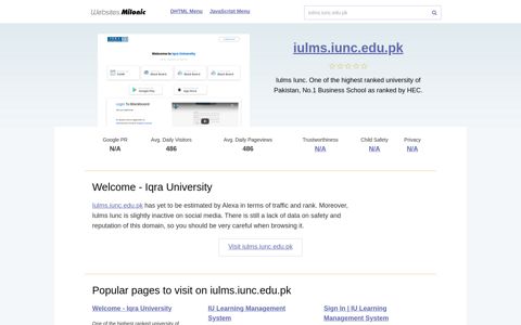 Iulms.iunc.edu.pk website. Welcome - Iqra University.