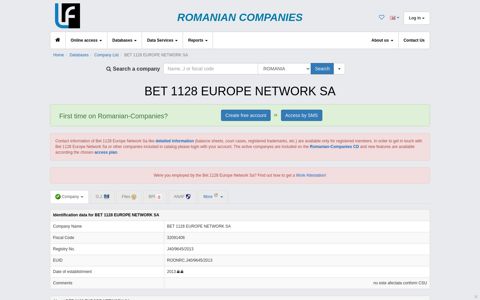 Company BET 1128 EUROPE NETWORK SA tax code ...