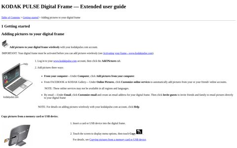 KODAK PULSE Digital Frame — Extended user guide