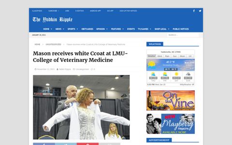 Mason receives white Ccoat at LMU-College of Veterinary ...