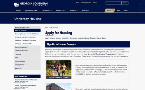 Apply for Housing | Housing | Georgia Southern University