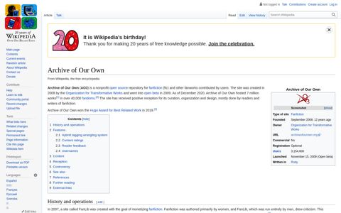 Archive of Our Own - Wikipedia