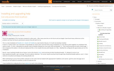 Moodle in English: Can only access from localhost - Moodle.org