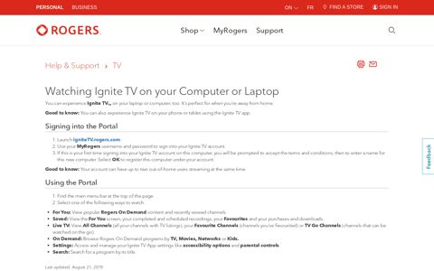 Using the Ignite TV Portal on your Computer | Rogers IPTV ...