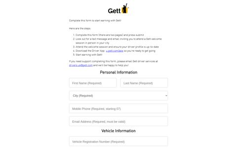 Gett UK Driver Sign Up