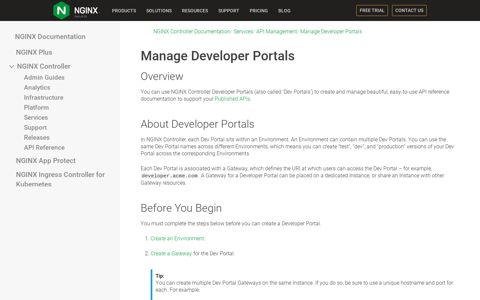 Manage Developer Portals - NGINX documentation