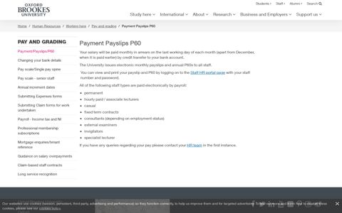 Payment Payslips P60 - Oxford Brookes University