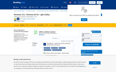 1 verified review of L' Homme de fer - gîte Kathy | Booking.com