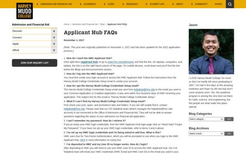 Applicant Hub FAQs | Admission | Harvey Mudd College