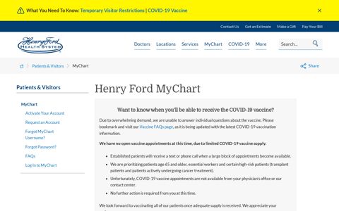 MyChart | Henry Ford Health System - Detroit, MI