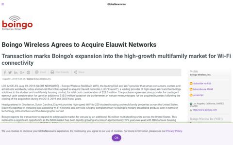 Boingo Wireless Agrees to Acquire Elauwit Networks Nasdaq ...