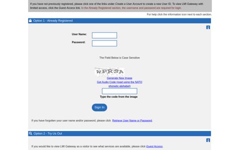 Login and Registration Options - LMI Gateway
