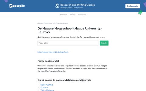 Off-Campus Access @ De Haagse Hogeschool - Paperpile
