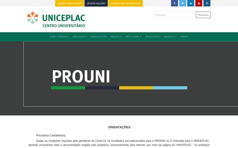 ProUni - UNICEPLAC Centro Universitário Nota Máxima no ...