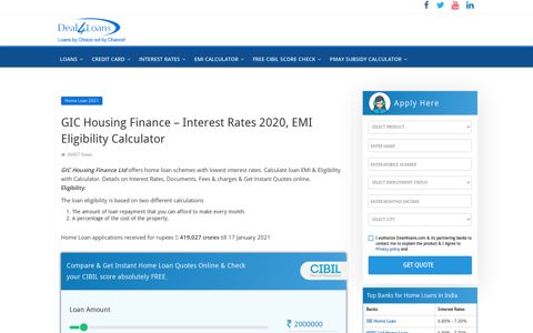 GIC Housing Finance – Interest Rates 2020, EMI Eligibility ...