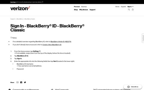 Sign In - BlackBerry ID - BlackBerry Classic | Verizon