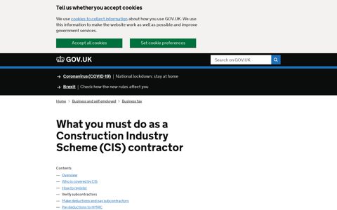 (CIS) contractor: Verify subcontractors - GOV.UK