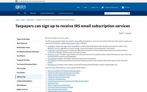 Taxpayers can sign up to receive IRS email subscription ...