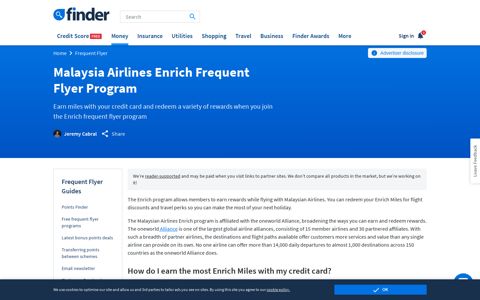 Malaysia Airlines Enrich Frequent Flyer Program | finder.com.au
