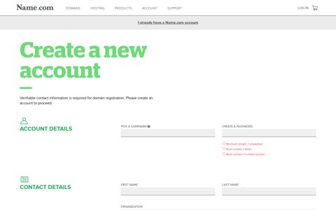 Create Account | Create a new account to register domains ...