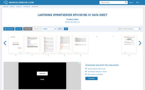 Lantronix xPrintServer XPS1001NE-01 Data Sheet - Page 1 of ...